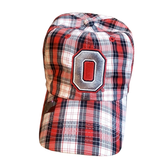Captivating Headgear Ohio State Buckeyes Red/Bk/Wh Plaid Ball Cap NWOT - Picture 1 of 9